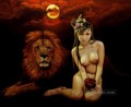 Red Moon and Lion Chinese Girl Nude